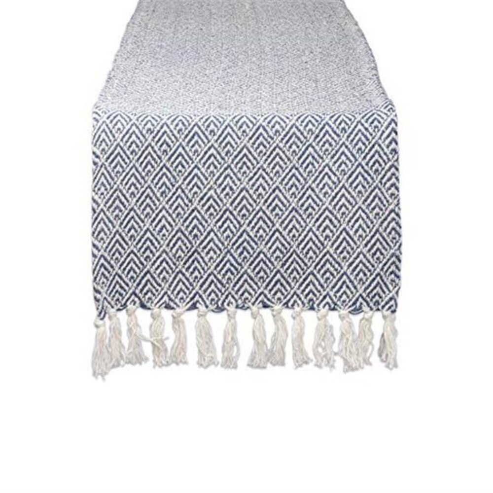 Braided Farmhouse Table Runner French Blue Cotton 15x72 Inches Home Dining Decor